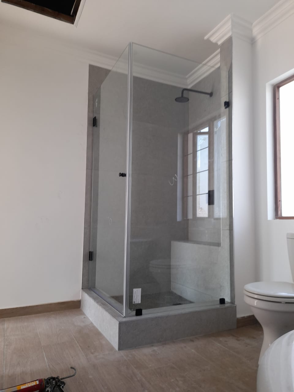 black hinge frameless shower door